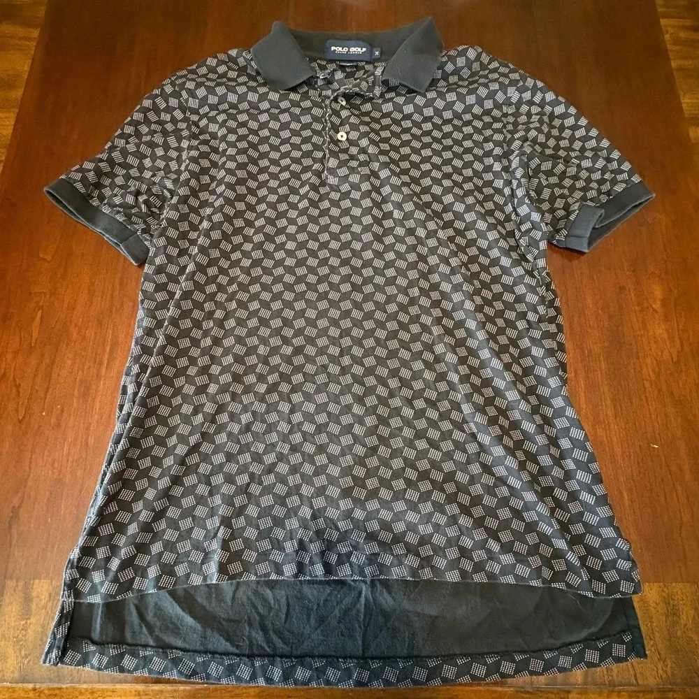 Polo‎ Golf Ralph Lauren Pattern Polo Shirt Black Geometric Print Medium